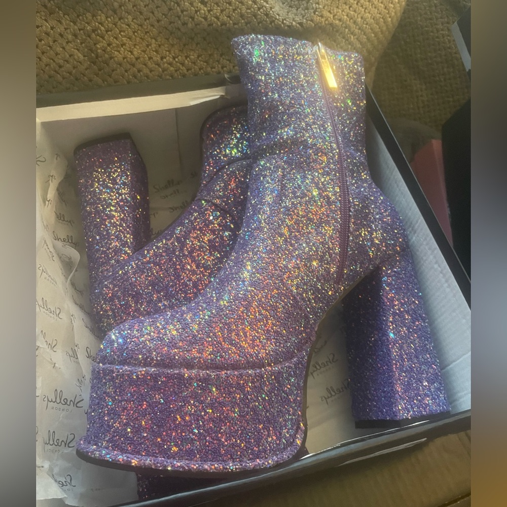 Brand New Shelly’s London Size 8 Purple Glitter Platform Boots